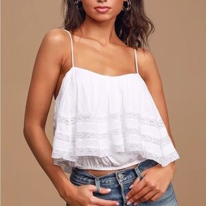 Free People white lace cropped flowy cami blouse size L